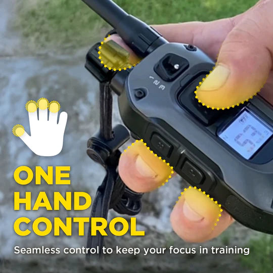 Hand holding a remote control with 'One Hand Control' text and hand icon.