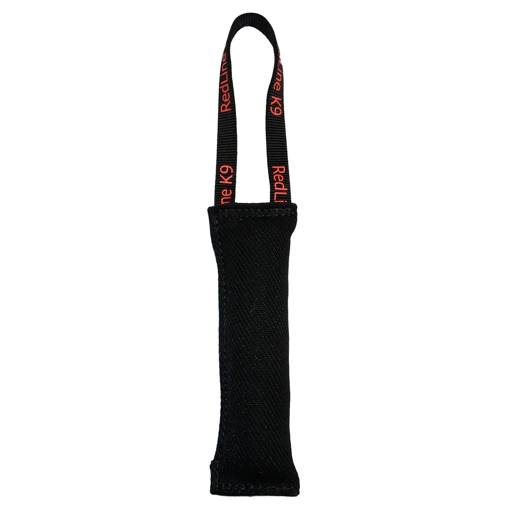 Black dog toy with a handle on a white background