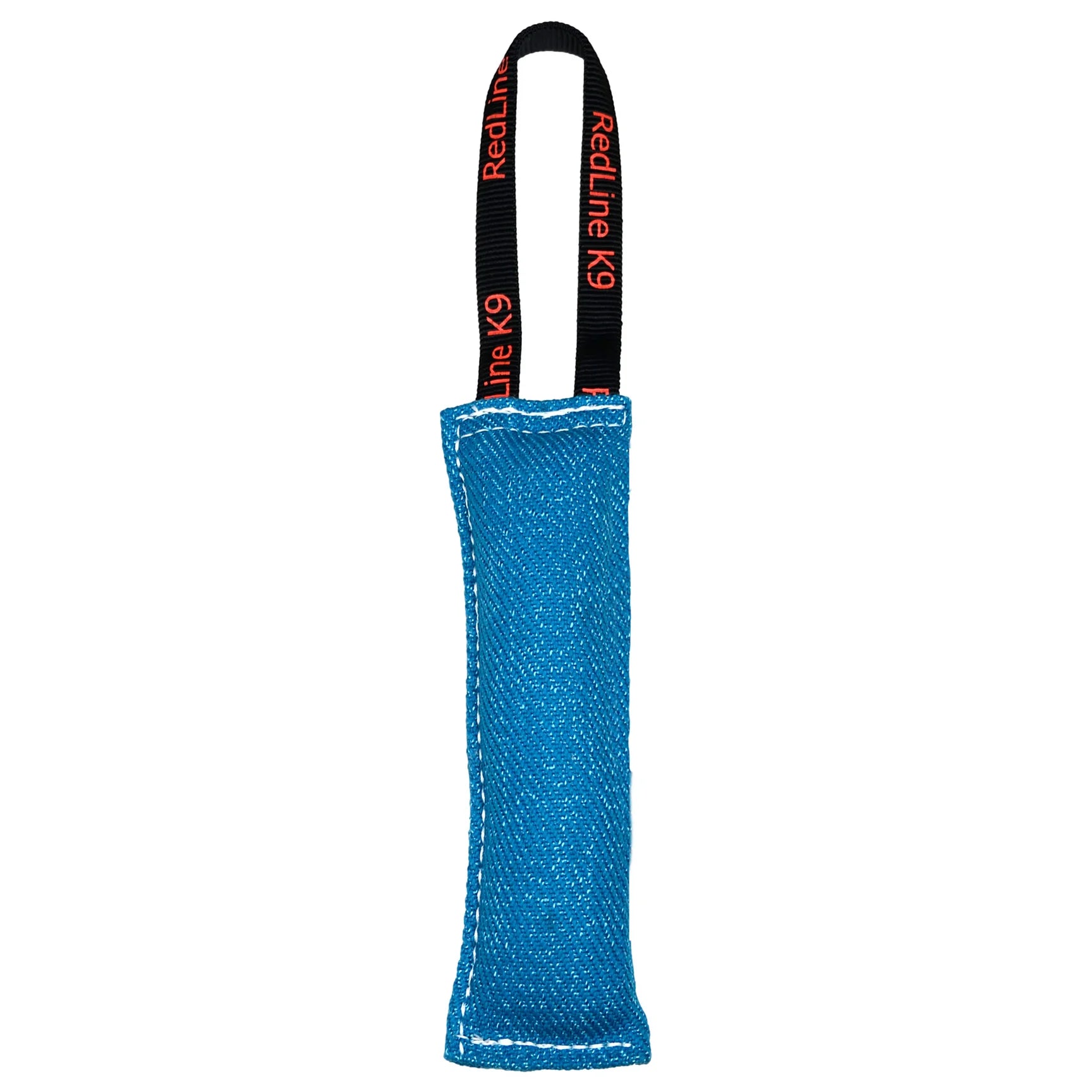 Blue dog toy with a black handle featuring 'Redline K9' branding on a white background
