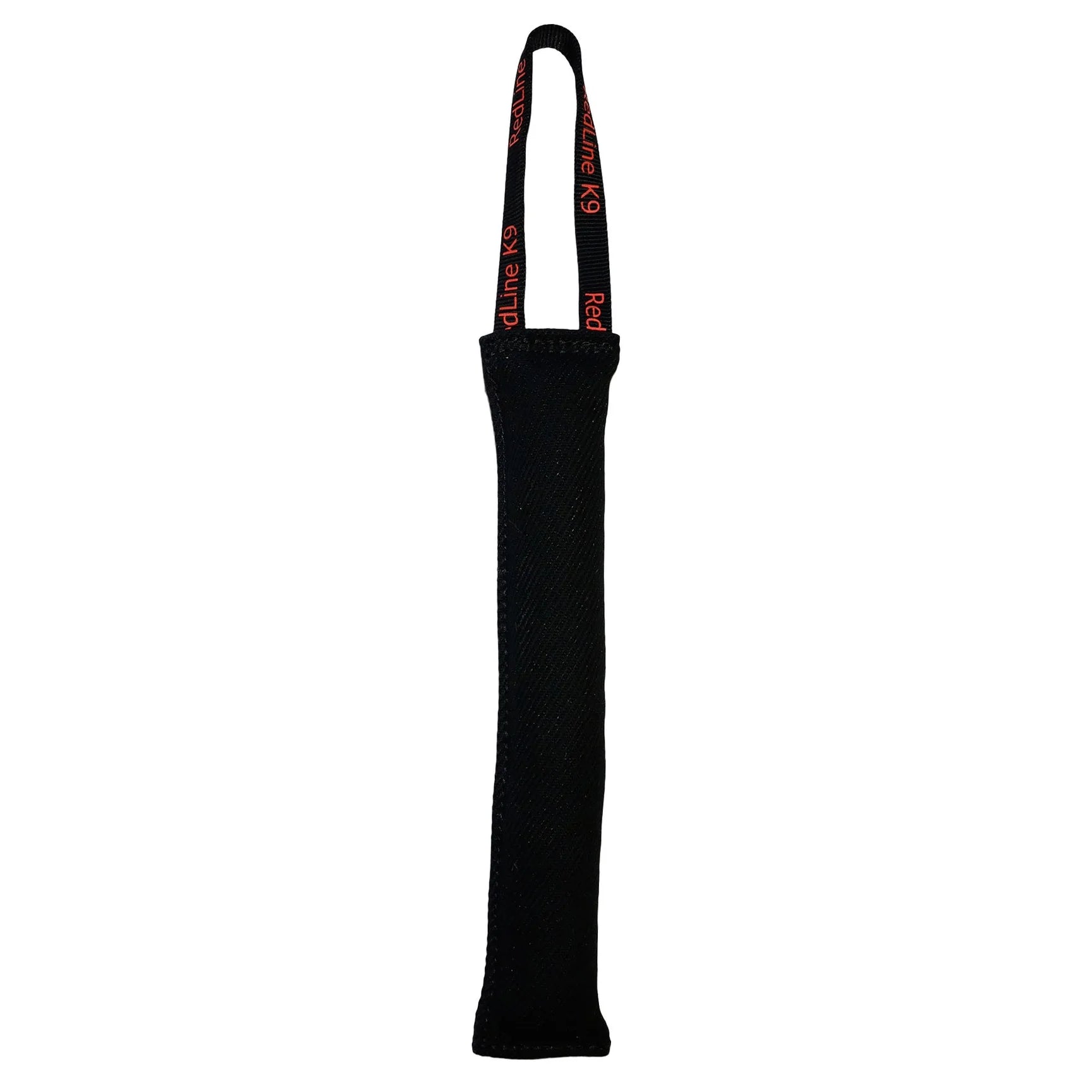 Black dog toy with a handle on a white background