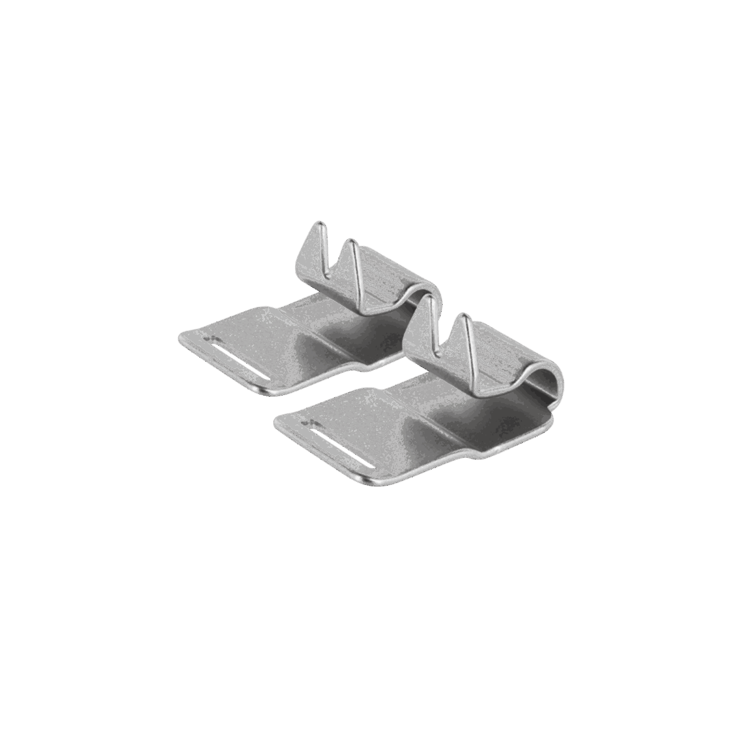 Two metallic brackets on a black background