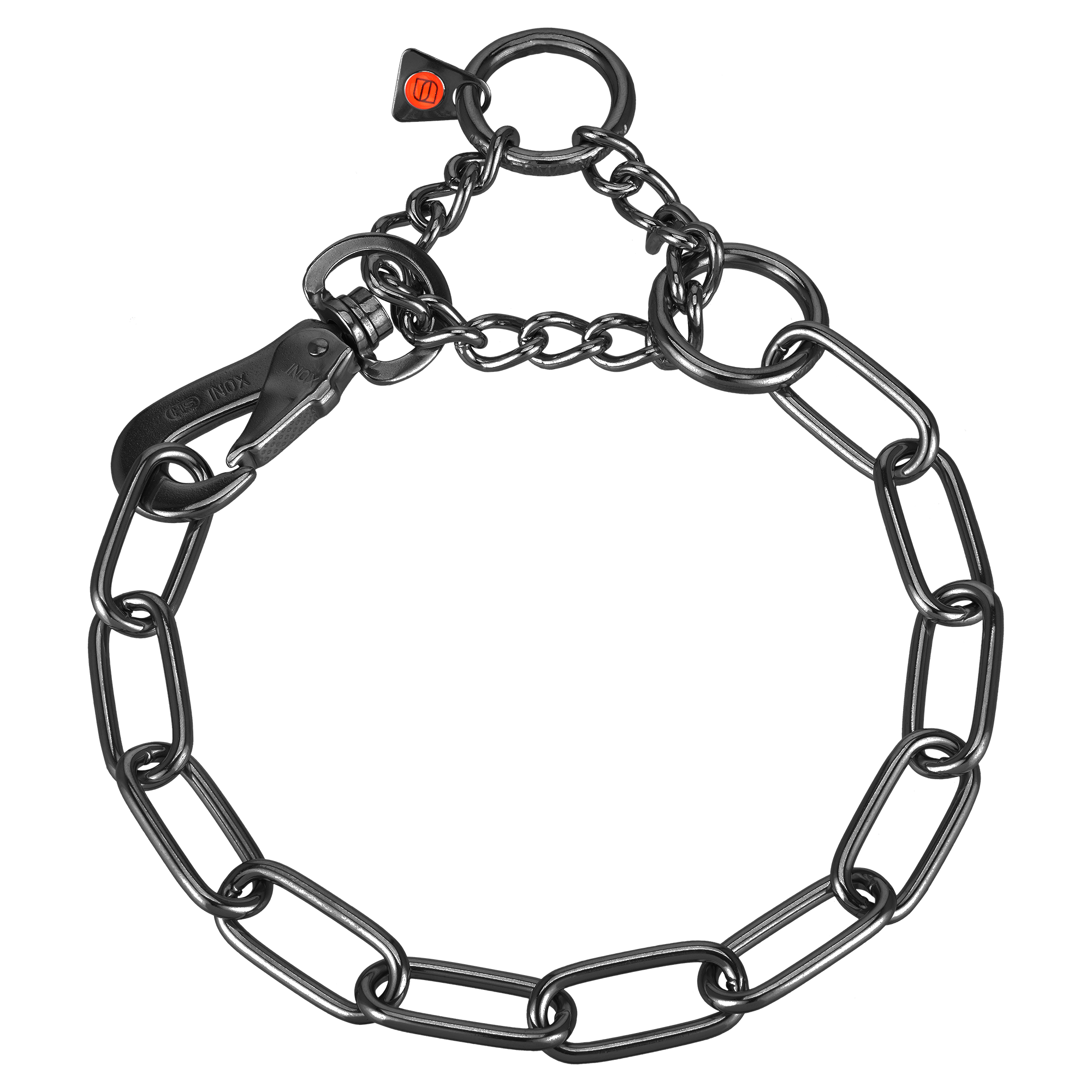 Black chain collar on a white background