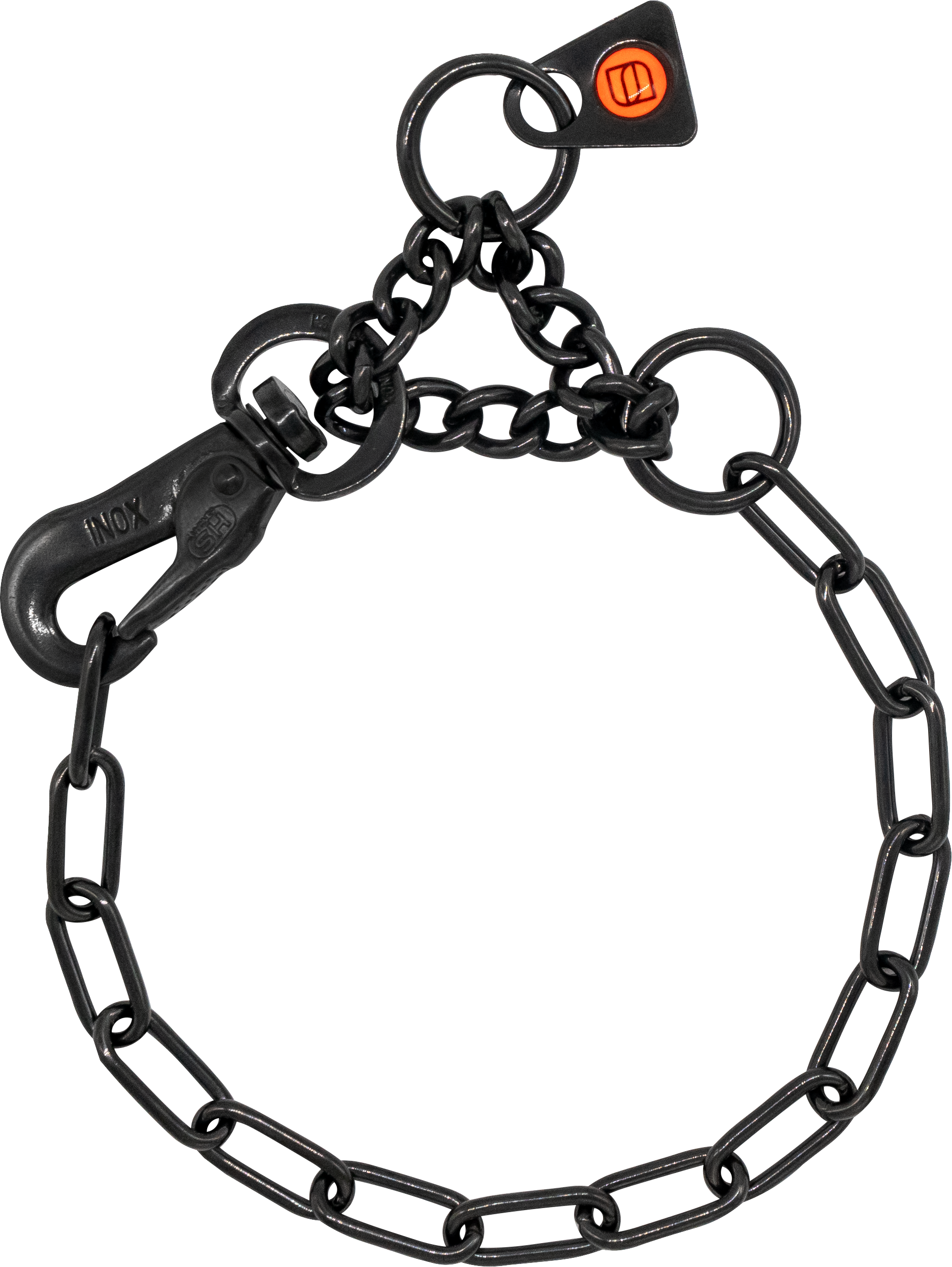 Black chain with a hook on a white background