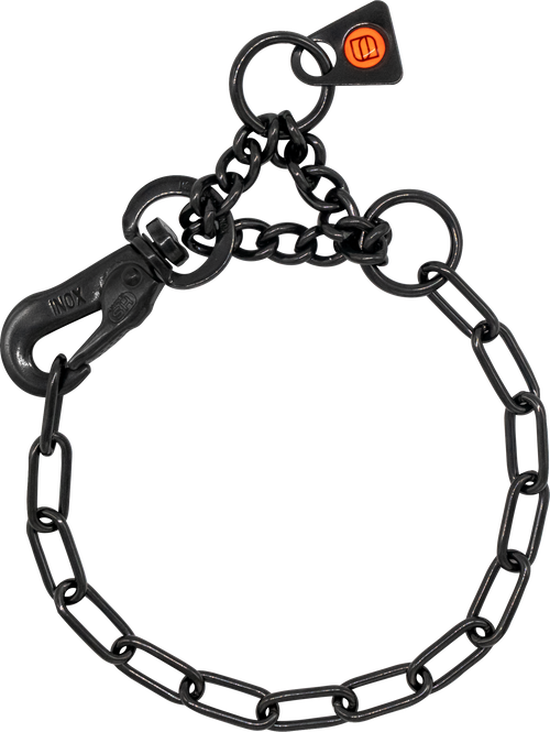 Black chain with a hook on a white background