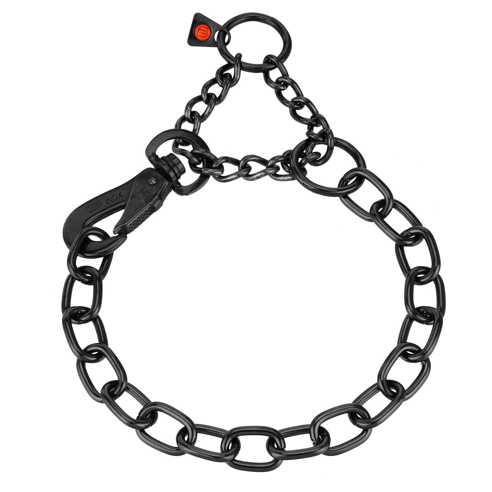 Adjustable Medium Link Chain Collar with SPRENGER Hook - Stainless Steel Black, 4mm Wire Gauge