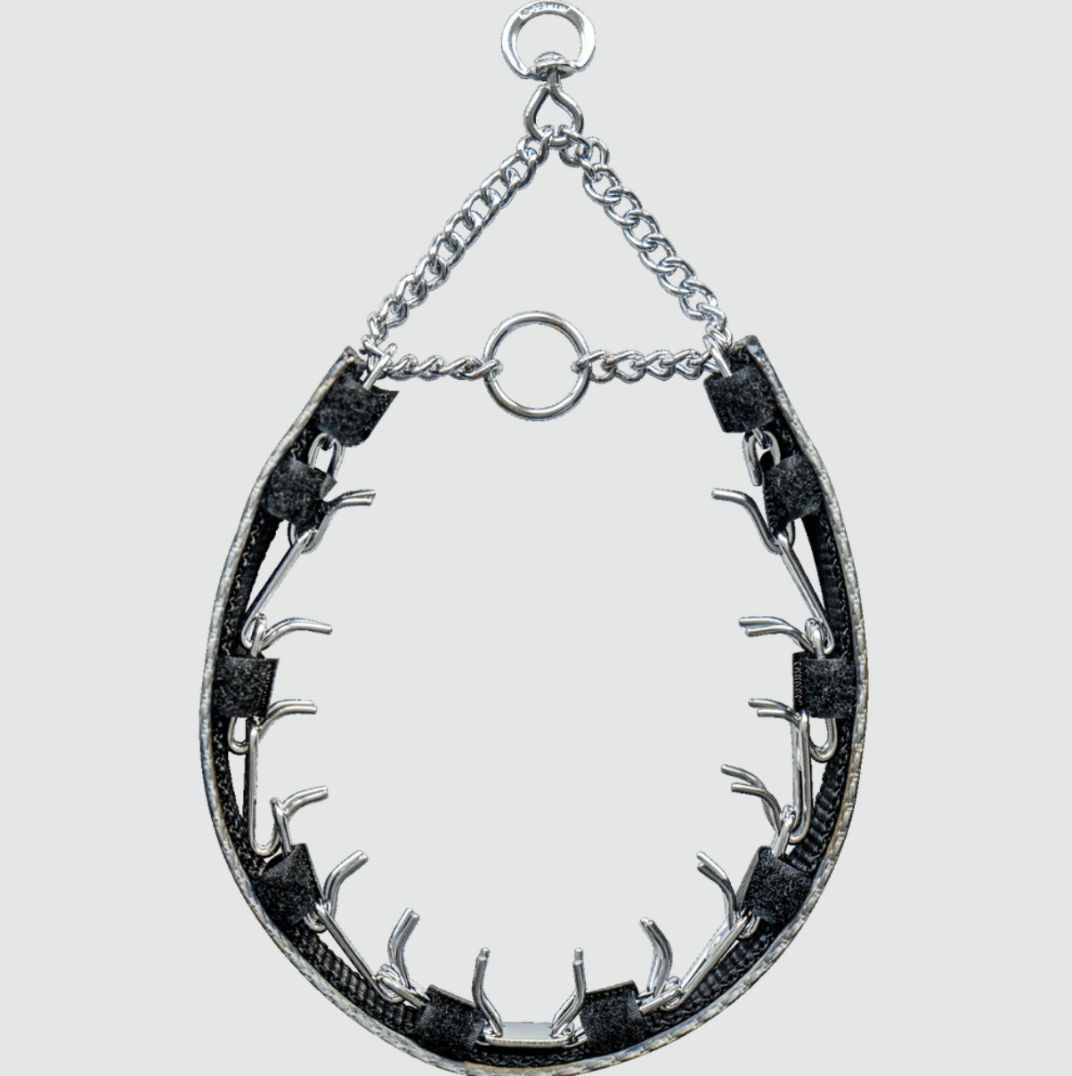 Metal collar with prongs on a white background
